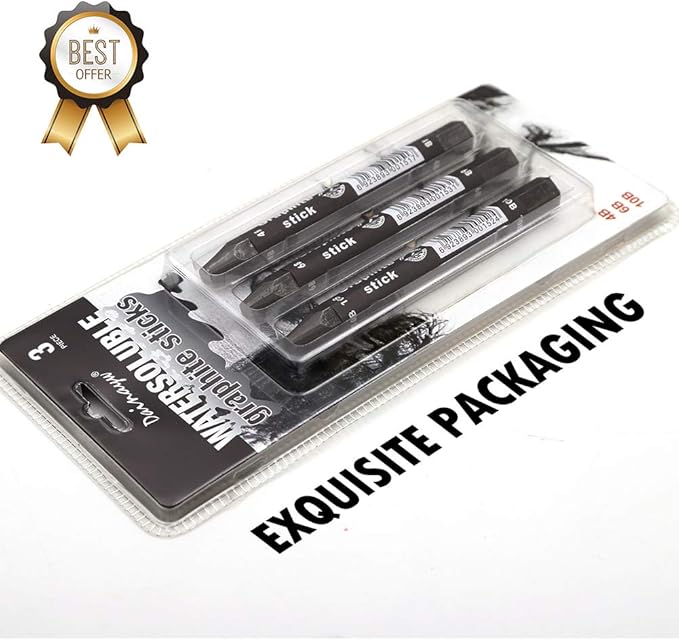 Graphite Stick Set - Water Soluble - 4B 6B 10B, Art Drawing Supplies for Sketch & Shading Pencils, Artist Sketching - 3 Pcs
