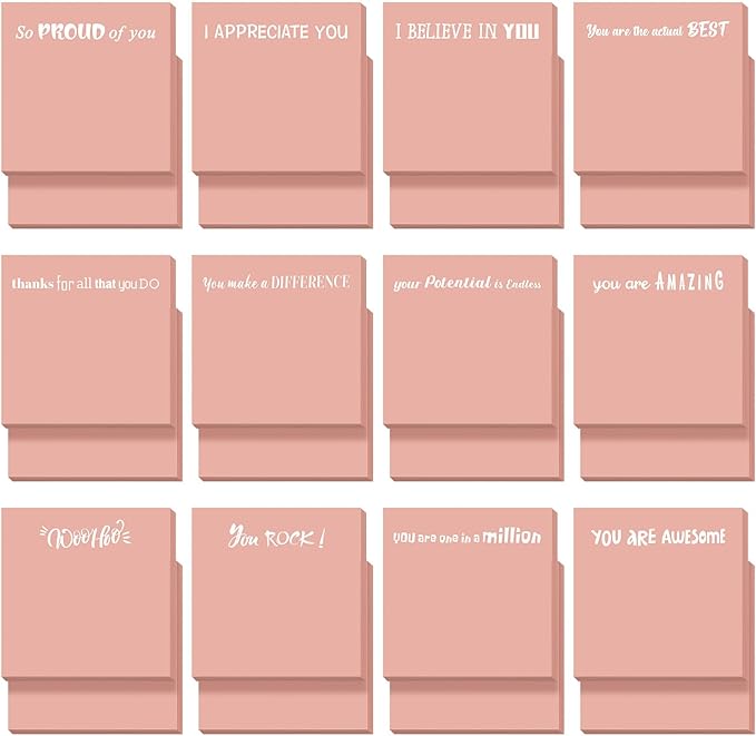 Yinder 24 Pcs Inspirational Sticky Notes Cute Motivational Sticky Notes Pad End of Year Employee Appreciation Gifts Bulk for Teacher Nurse Coworkers Office Supplies 3 x 3'' (Motivational,Pink)
