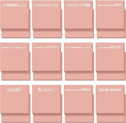 Yinder 24 Pcs Inspirational Sticky Notes Cute Motivational Sticky Notes Pad End of Year Employee Appreciation Gifts Bulk for Teacher Nurse Coworkers Office Supplies 3 x 3'' (Motivational,Pink)