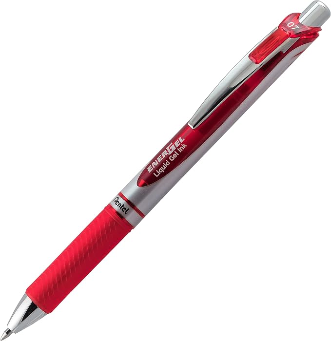 Pentel EnerGel Deluxe RTX Retractable Liquid Gel Pen, (0.7mm), Metal Tip, Red Ink, 2 Pack (BL77BP2B)