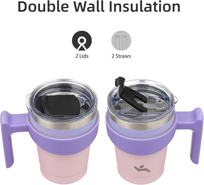 Konokyo 10 oz Tumbler with Handle and 2 Straw 2 Lid, Insulated Water Bottle Stainless Steel Vacuum Cup Reusable Travel Mug,Pastel Sunset