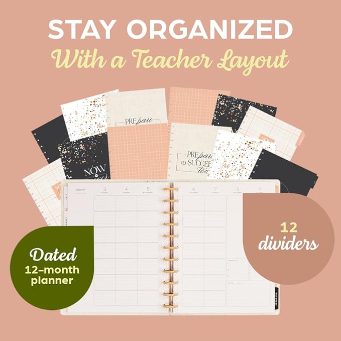 Happy Planner Disc-Bound 12-Month July 2026–June 2027 Academic Planner with 3 Extra Months, Big Size, 8.5" x 11", Teacher Layout, Soft + Modern
