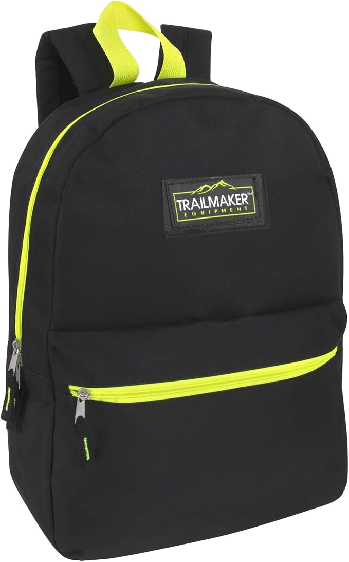 Trail maker 24 Pack- Classic 17 Inch Backpacks in Bulk Wholesale Back Packs for Boys and Girls (Black Color Trim Pack)
