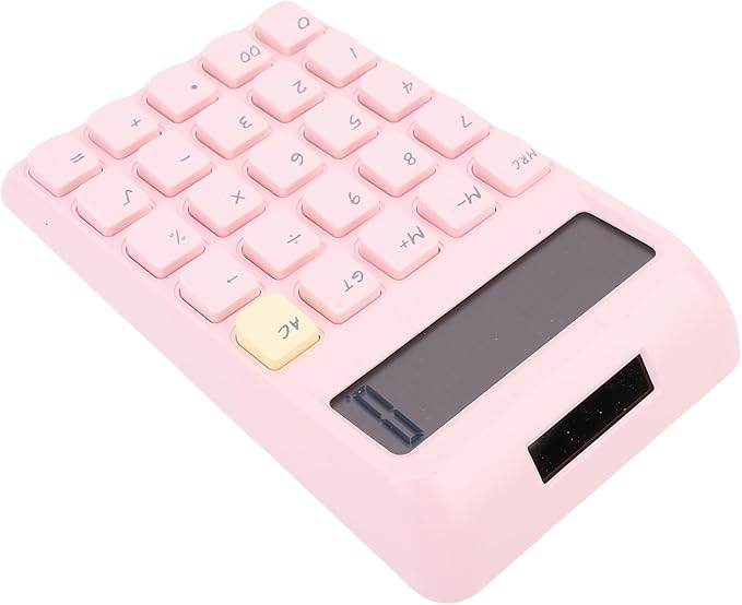 Asixxsix Desktop Calculator, Solar Powered 12 Digit Calculator Basic Functions Portable Design Large Clear Display with Responsive Mechanical Buttons for Office Home School (Pink)