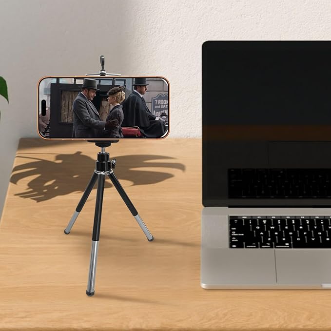 Mini Portble Extendable Phone Tripod Stand with Clip, 360° Ball Head Desktop Tripod Compatible with All Cellphone Mini Camera for Vlogging, Travel, Video Recording (Black)
