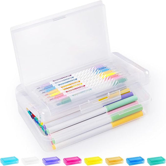 Sooez Double Layer Pencil Box, Large Hard Pencil Case Organizer, Clear Plastic Crayon Box for Girls and Boys, Colored Marker Organizer, Small Plastic Containers/Bins with Lids, Art Supply Storage