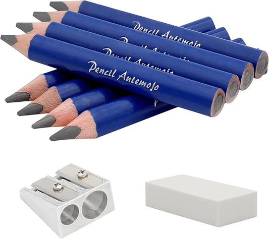 Suitable for 2-6 years old short triangle grip thick pencil 8 3.5-inch preschool children handwritten drawing mini wooden pencils (Dark blue, 5mm thick core)