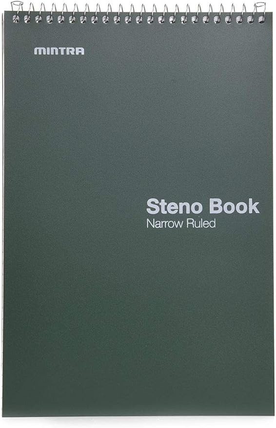 Mintra Office Steno Books Set - Top-Spiral Bound, Narrow Ruled, 100 White Tint Sheets, Poly Covered Notebooks for Office & School, Colorful Arctic Ice, Green Olive, Charcoal, Chili Oil, 6"x9", 8 Pack