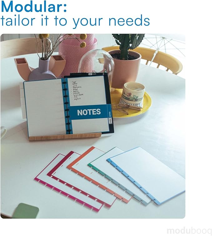 Modubooq notes, block - Modular Reusable Smart Notebook A5-40 lined blue pages with duratech3 technology - Notebook with Discbound System - Washable and writes like paper