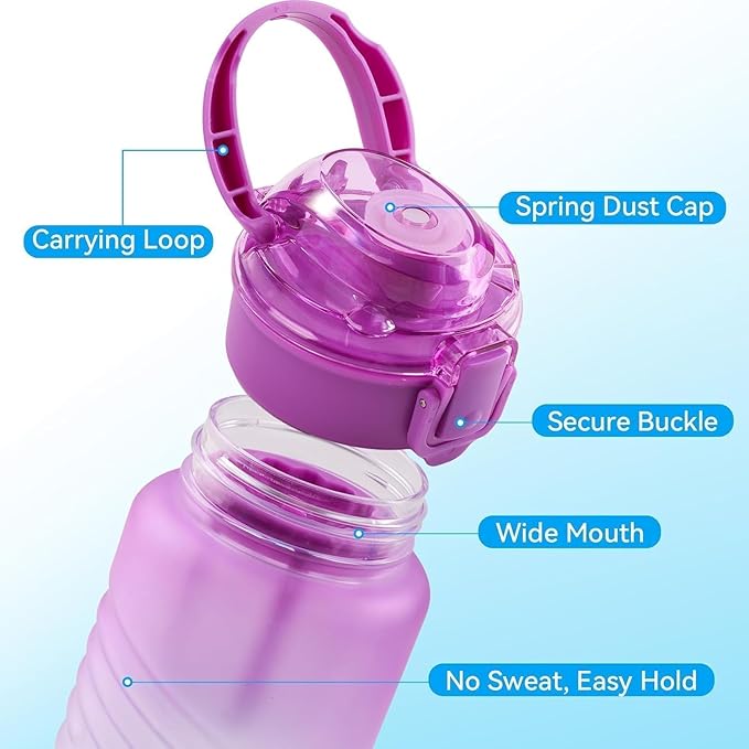 Kerilyn 32oz Water Bottle, Leakproof Sports Water Bottle, BPA Free Plastic Water Bottle No Straw, Reusable Water Bottle with Handle, Fruit Infuser for Gym Fitness, Camping, Outdoor, Mix 1