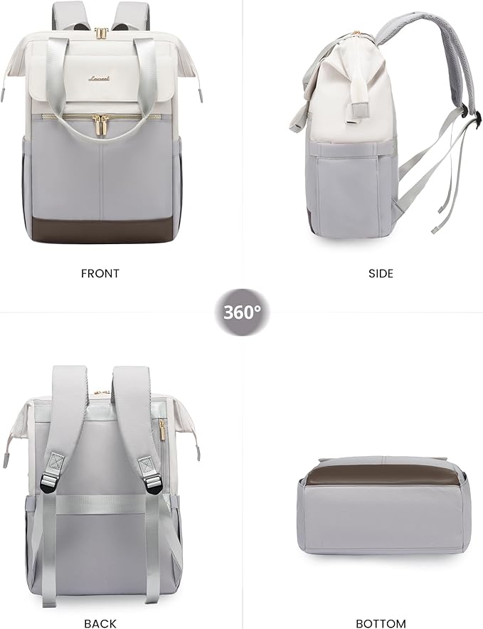 LOVEVOOK Laptop Backpack for Women, 15.6 Inch Work Laptop Bag with USB Port, Fashion Teacher Nurse Backpack Purse, Waterproof Travel Computer Backpack with Organizer Bag, 2PCS, Beige-Light Grey