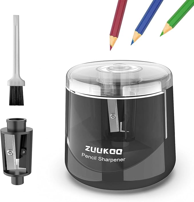 Electric Pencil Sharpeners, Battery Powered for Colored Pencils, High-Speed Operated Automatic & Manual Pencil Sharpener for Kids, Home School (Black)