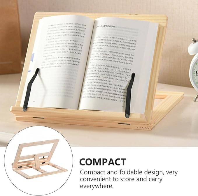 Wooden Reading Holder Book Stand with Iron Clamp Desktop Book Rest Rack Hands-Free Reading Platform for Students and Adults