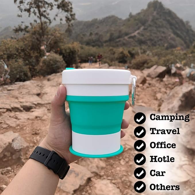 Silicone Collapsible Cup, Travel Coffee Cups, Foldable Camping Cup with Lid, 18 oz