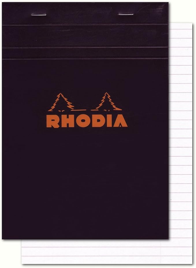 Rhodia Head Stapled Pad, No14 A6+, Lined - Black