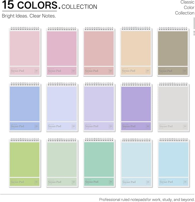 Steno Pads 6 x 9 Pastel Spiral Steno Notebooks Gregg Ruled 15Pack