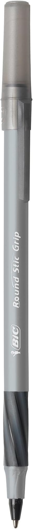BIC Round Stic Grip Xtra Comfort Ballpoint Pens, Medium Point (1.2mm), Black, Soft Grip For Added Comfort And Control, 36-Count Pack (GSMG361-BLK) (Pack of 18, 648 Count Total)