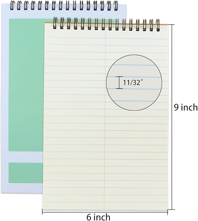 Steno Pad,6 Pack Top Spiral Notepads,6" x 9",80 Sheets, Gregg Rule Steno Notebook for Writing Notes in School, University, College, Office,Home