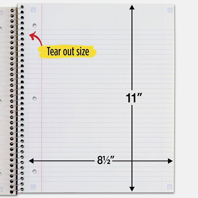 Five Star Spiral Notebooks with Pockets + Study App, 3 Pack, 1-Subject, College Ruled Paper, 11” x 8-1/2", 100 Sheets, Forest Green, Amethyst Purple and Pacific Blue (38456)