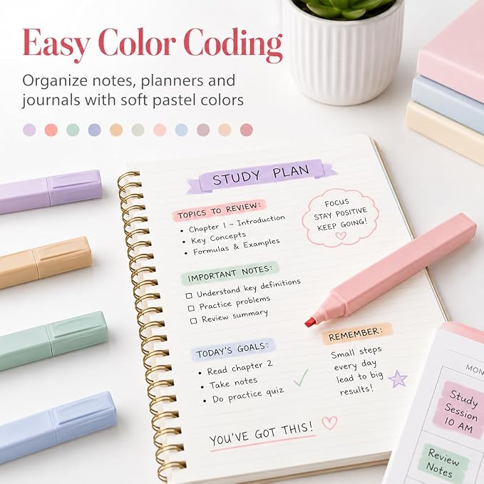Pastel Highlighters, 12 Pack Chisel Tip Bible Highlighters No Bleed | Assorted Soft Colors for Bible Study, Journaling, Notes, School and Office Supplies, Back to School, Classroom Must Have