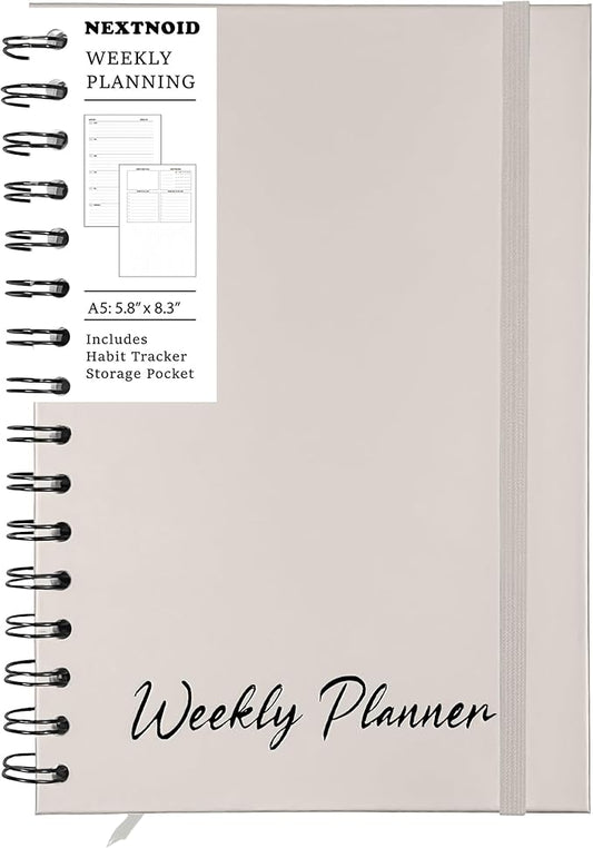 Undated Weekly Planner Notebook 2026, A5 Hardcover Weekly to do List Notebook for Work with Goal & Habit Tracker - Spiral Beige
