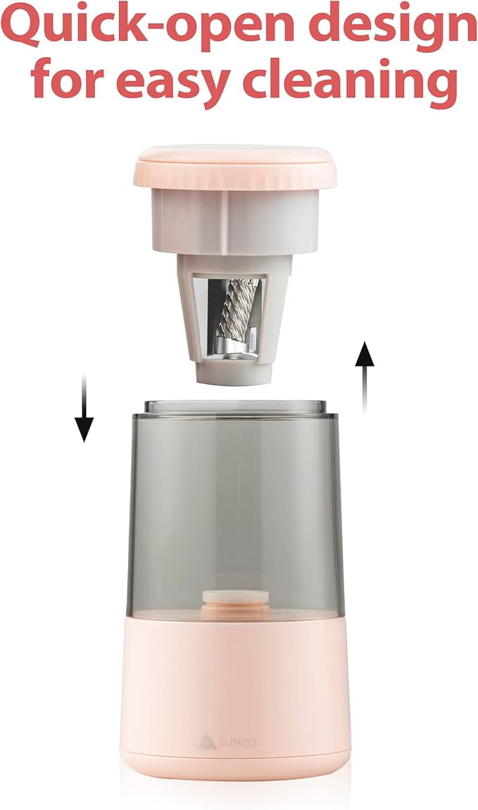 SUNZO Electric Automatic Pencil Sharpener, auto feed, hands free, electronic, rechargeable battery powered, small & portable, for colored pencil, for office & classroom (Pink)