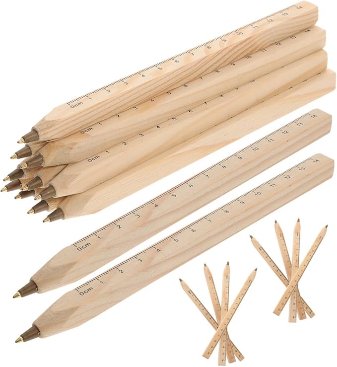 PRETYZOOM 20pcs Black Ballpoint Pens Wooden Carpenter Signature Pens with Printed Ruler Scale Natural Biodegradable Material for Construction and Engineering Use