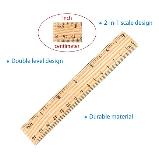 Wooden Ruler, 6 Inch (15cm) Ruler, Pack of 3, Wood Ruler, Rulers for Kids, Measuring Tools, Ruler Set, Ruler in Inches and Centimeters