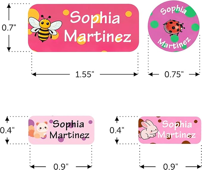 Waterproof Custom Name Stickers (135 Labels) - Personalized Daycare Labels for Clothing, Water Bottles, Lunch Boxes & School Supplies - Ideal for Camp & Daycare - No-Iron (Pink Worlds)