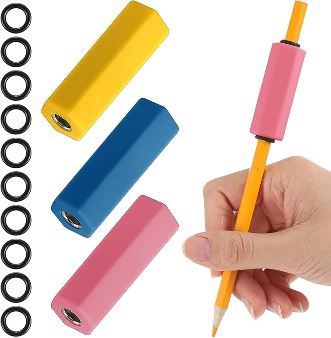3 Pcs Pencil Pen Weights 1.59 oz, Handwriting Aid Kit for Children Elderly Special Need, Metal Weighted Pencil Holder Tool for Autism Tremors Fine Motor Skills(Navy Blue, Yellow, Rose Pink)