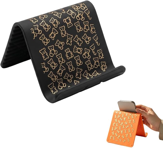 Silicone Phone Stand with Aluminum, Foldable Multi-Angle Adjustable Holder, Anti-Slip Desktop Stand for Phone Tablet Laptop, Portable Roll-Up Stand for Travel & Office (Black#2)