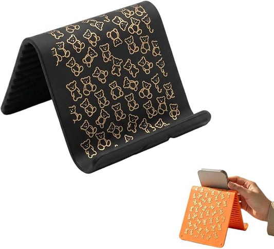 Silicone Phone Stand with Aluminum, Foldable Multi-Angle Adjustable Holder, Anti-Slip Desktop Stand for Phone Tablet Laptop, Portable Roll-Up Stand for Travel & Office (Black#2)
