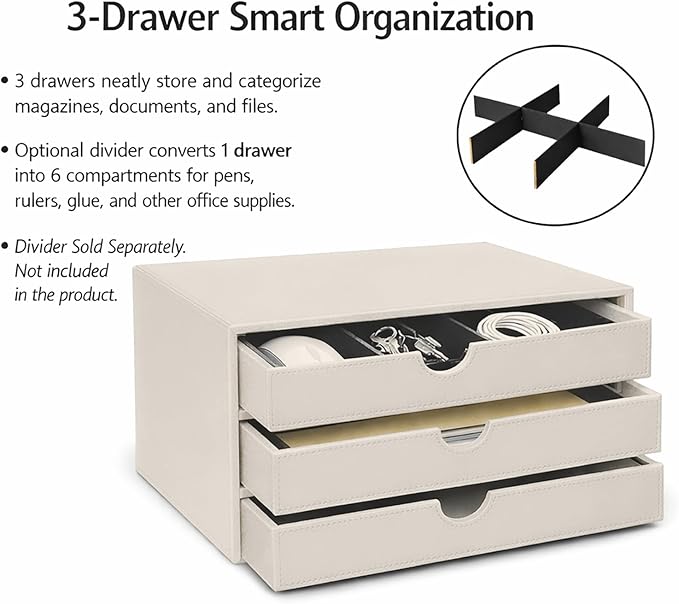 UnionBasic Document Organizer, 3-Drawer File Cabinet Document Storage Box, Office Desktop Filing Organizer, Feather Gray