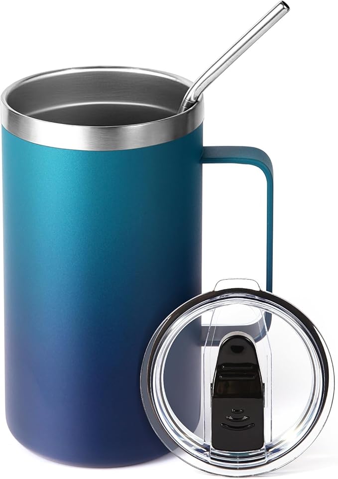 Volhoply 22oz Insulated Stainless Steel Coffee Mug with Leakproof Lid,Double Wall Vacuum Travel Coffee Cup with Handle,Reusable Metal Tumbler,Camping Mugs Keep Hot&Cold(Dark Night,1)