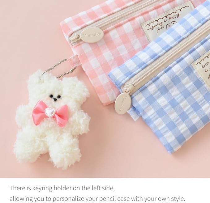 Monolike_Fabric/Cushion Pencil case (Unmatched Friends Fabric Check Pencil Case, Pink)