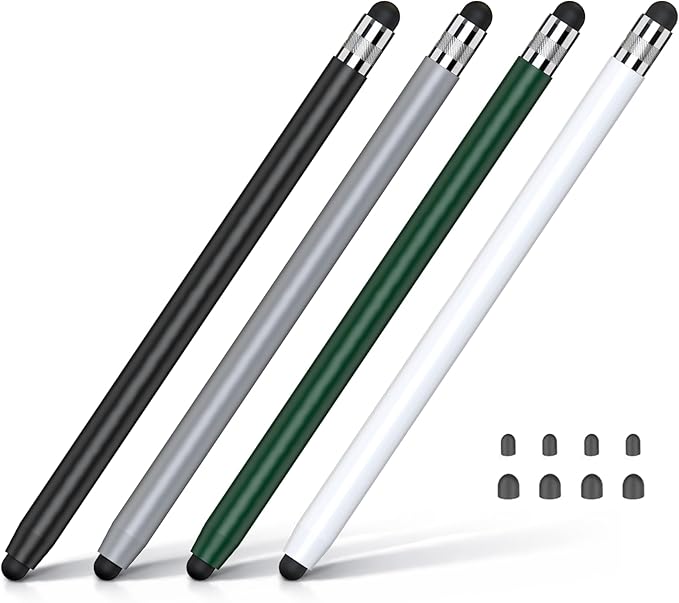 HATOKU 4 Packs Stylus Pen for Apple iPad & Touchscreen Devices (Black & White), Dual Tip Rubber, No Bluetooth/No Charging, High Sensitivity Capacitive Magnetic Pencil for iPad iPhone Android Tablets