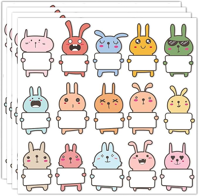 Name Label for Kids, Rabbit Name Tags Stickers for Classroom Hello My Name is Cute Personalized to Design Water Bottle, Lunch Box, Laptop, School Supplies, Camping, Cup, by HHSSALIN (60)