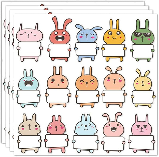 Name Label for Kids, Rabbit Name Tags Stickers for Classroom Hello My Name is Cute Personalized to Design Water Bottle, Lunch Box, Laptop, School Supplies, Camping, Cup, by HHSSALIN (60)