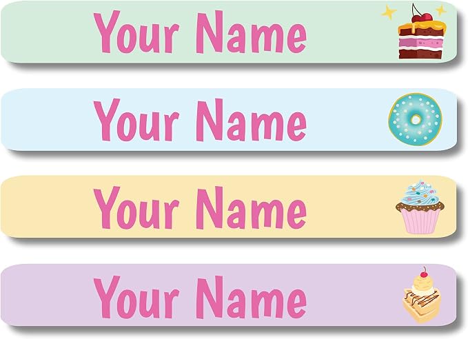 Lovable Labels Personalized Labels for Kids (120 Labels) - Waterproof Dishwasher Safe Peel and Stick Labels are Great for School Supplies Daycare Camp Bottles (Sweettooth)