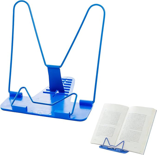 Metal Book Stand for Reading & Desk Use, Book Holder for Cookbooks, Textbooks, Flat Panel & Mobile Phone, Multi-Purpose Reading Stand for Students & Study (Blue)
