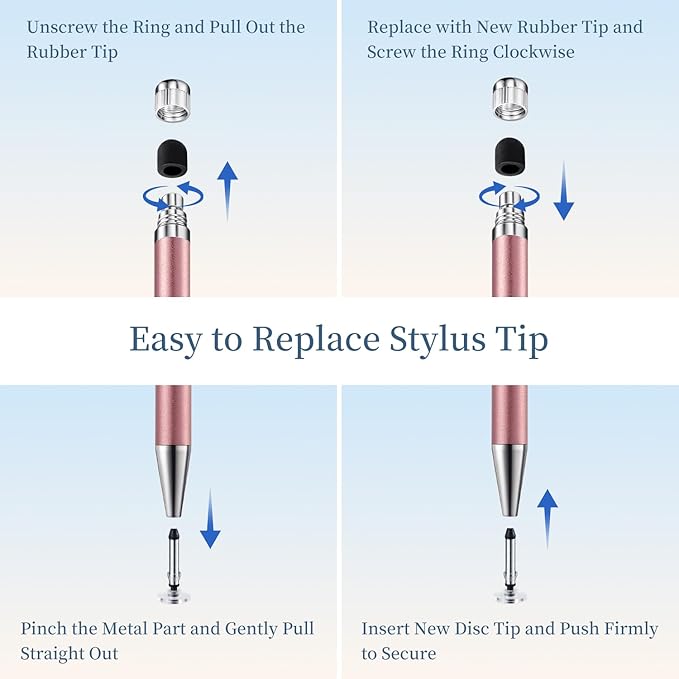 ChaoQ 2-in-1 Stylus Pen for Touchscreen, 6pcs High Sensitivity and Precision Stylus Pens for iPad iPhone Android Suitable for All Touch Screens (Rose Gold)