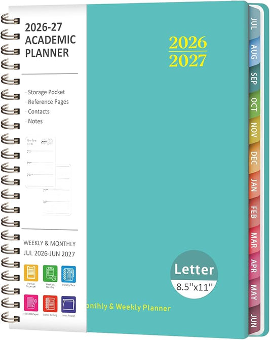 Planner 2026-2027, Weekly and Monthly Academic Planner, July 2026 - June 2027, Hardcover Calendar Agenda Book for School Year Planning, School Supplies for Teacher and Student, Letter Size(8.5'' x 11'')