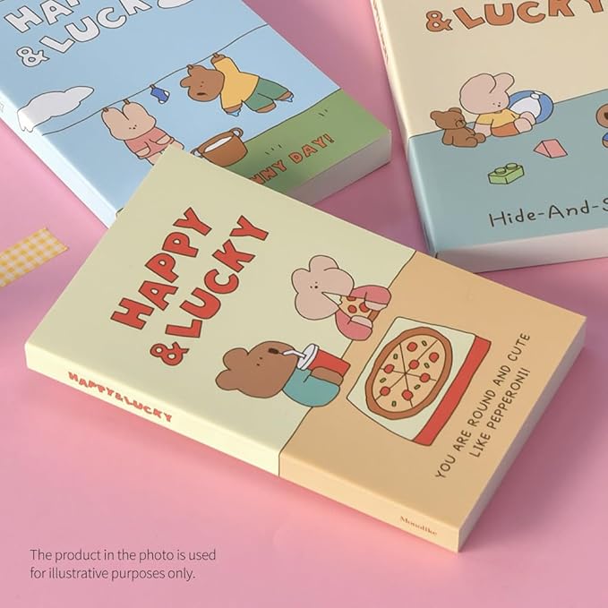 Monolike Happy and Lucky Littles Paperback Line Notebook - 02. Love pizza_Design note, Mini note, Simple note, Notebook, 192 Pages, 4.13x6.69