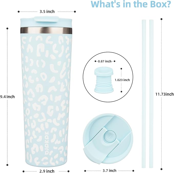 BJPKPK 30oz Tumbler With lid And Straw Stainless Steel Travel Coffee Mug Insulated Tumblers Cups,Light Blue Leopard