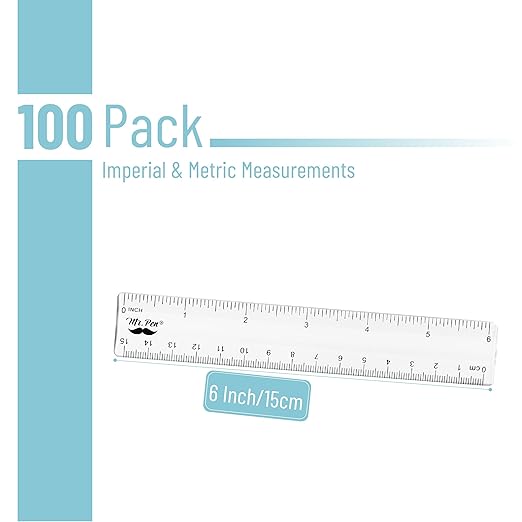 Mr. Pen- Bulk Plastic Rulers, 6 Inch, 100 Pack, Easy-to-Read Markings, Scratch-Resistant Design, Durable Clear Ruler for Crafting Office & School, School Supplies, Bulk Rulers Set, Measuring Tools