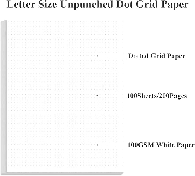 (3-Pack) Unpunched Dotted Paper, Letter Size 300 Sheets/600 Pages Loose-Leaf Dot Grid Paper, 100gsm, 8.5'' x 11''