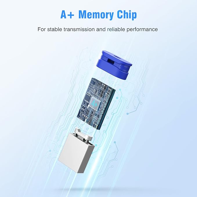 K&ZZ 5 Pack 32GB USB Flash Drive Small Thumb Drives with Lanyard 32GB Mini USB 2.0 Memory Stick USB Drive Zip Drive External Storage, Blue