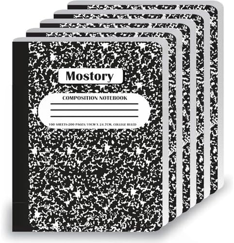 MOSTORY Pack of 5 Composition Notebook - College Ruled 200 Pages (100 Sheets), Size 7.5" x 9.75", Bulk School Supplies, Office, Bulk Notebooks for School, Writing Journal Notebook with Lined Paper