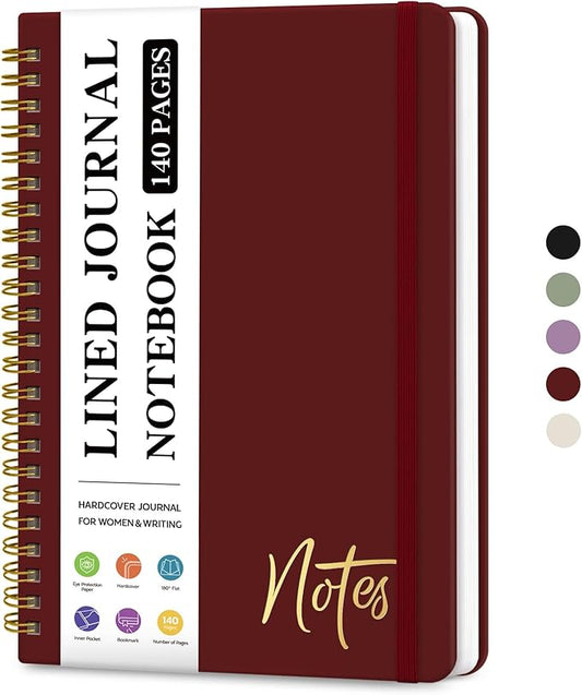 ZOTIA Lined Spiral Journal Notebook for Women, A5 College Ruled Journals for Writing, Hardcover Notebooks for Work, Note taking and Office School Supplies,140 Pages - Burgundy
