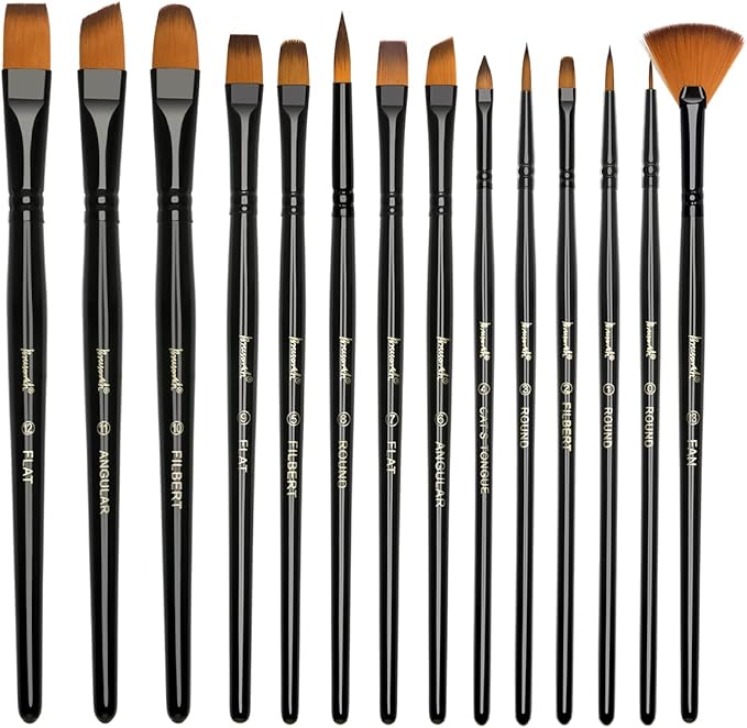 Brusarth Paint Brushes Set, 14 PCS Artist Brush for Acrylic Oil Watercolor Gouache Artist Professional Painting Kits with Synthetic Nylon Tips